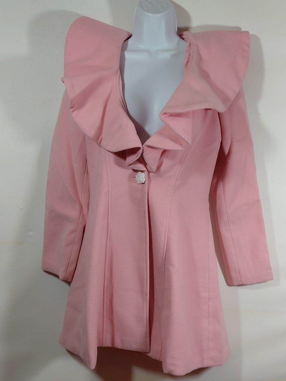 Clocolor Women’s Pink Ruffled Collar 1 Floral Button Lined Coat Size Small